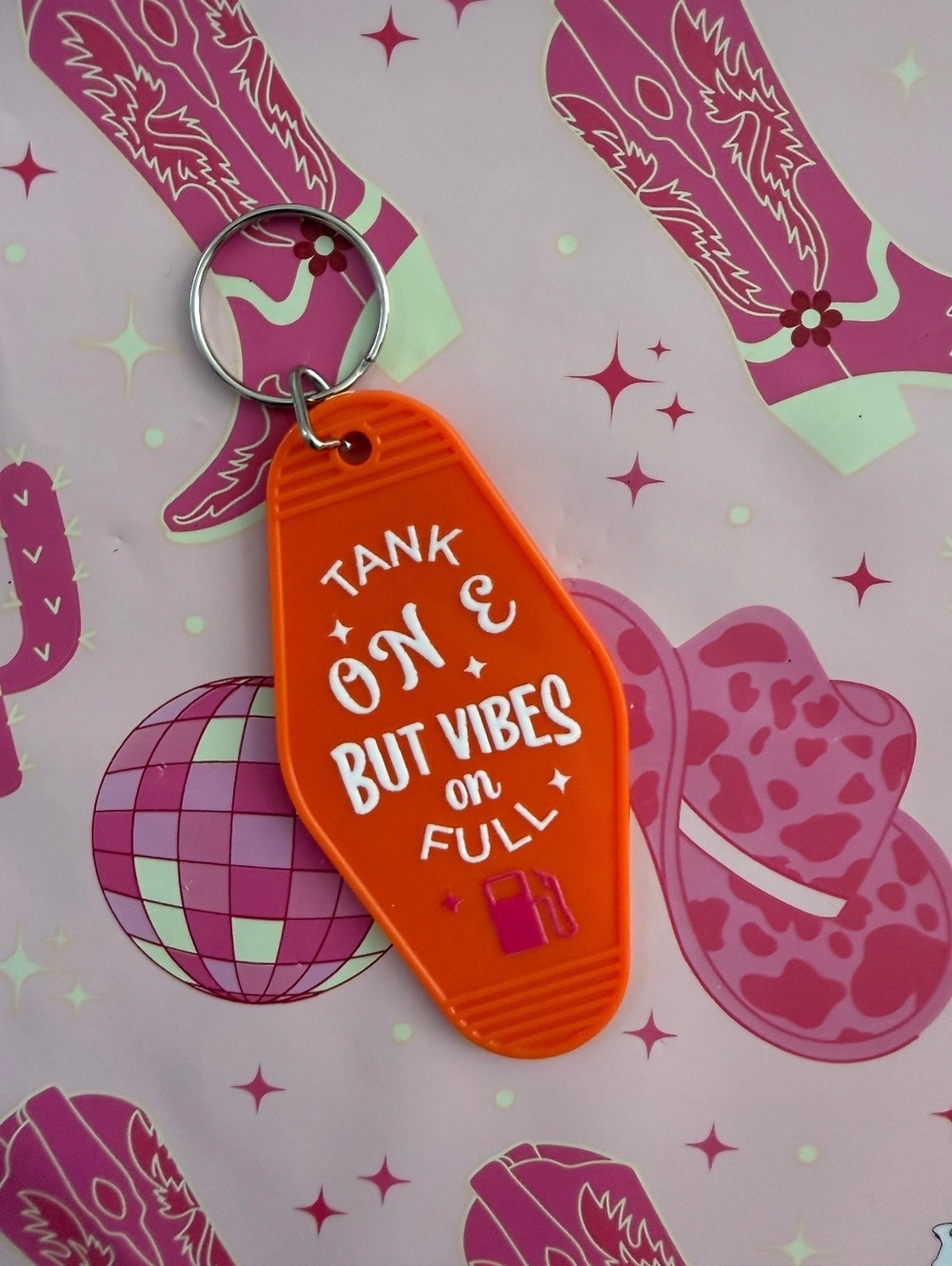 Orange Retro Style Keychain with Motivational Quote